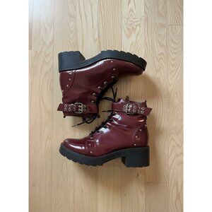 Maroon Combat Boots – Lace-Up‎ with Stud Detail